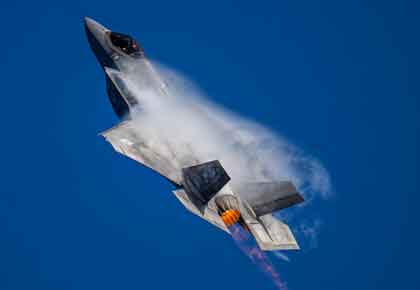 Air Force Maj. Melanie Kluesner, a pilot assigned to the F-35A Lightning II DemonstrationTeam, performs high-speed aerial maneuvers during a practice demonstration at Hill Air Force Base, Utah. The team practices during its off-season to ensure it is always sharp and ready to demonstrate the capabilities of the F-35A and the Air Force. Air Force Staff Sgt. Nicholas Rupiper.